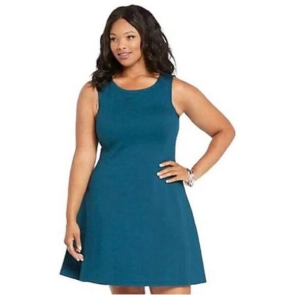 Womens Torrid Sleeveless Stretch Ponte A Line Dress in Emerald Green - Sz 24 - Picture 2 of 5